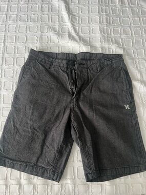 Hurley Mens 32 Waist Gray Grey Black Cotton Rayon Pockets Plaid Bermuda Shorts